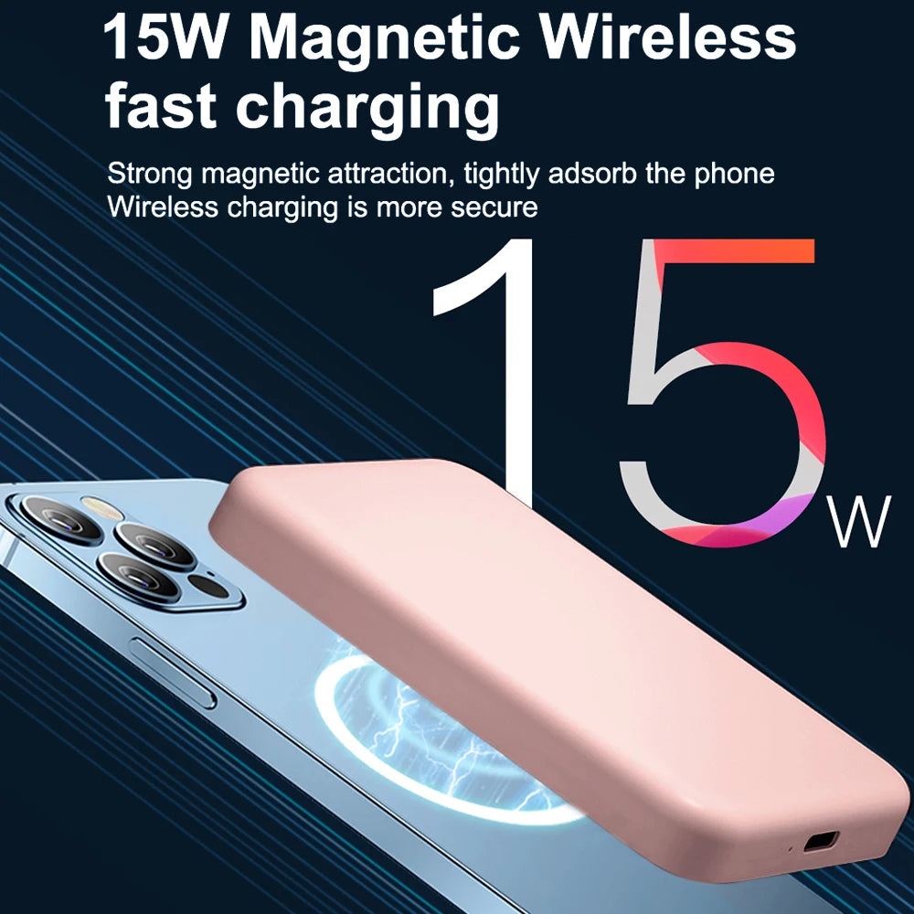 5000mAh Magnetic Wireless Power Bank 15W Fast Charging Portable Slim MagSafe Powerbank Mini Thin Magnetic Charger External Battery Pack