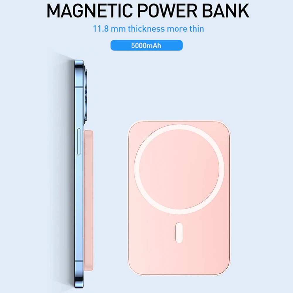 5000mAh Magnetic Wireless Power Bank 15W Fast Charging Portable Slim MagSafe Powerbank Mini Thin Magnetic Charger External Battery Pack