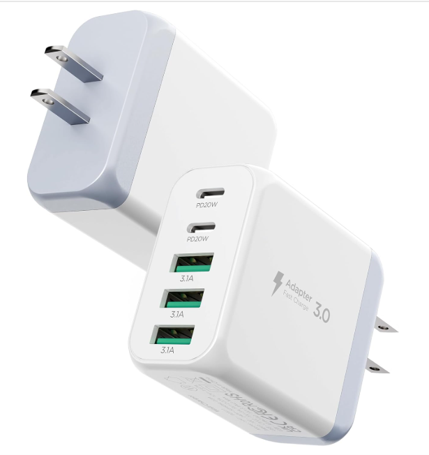 50W 5-Port USB C Fast Wall Charger with Dual Type-C and USB-A ports - sold individually