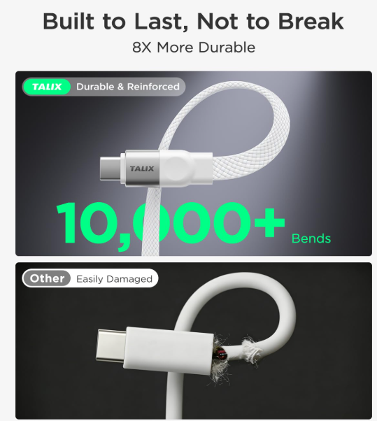 TALIX Cable - Built to Last, Not to Break - 8X More Durable, 10,000+ Bends